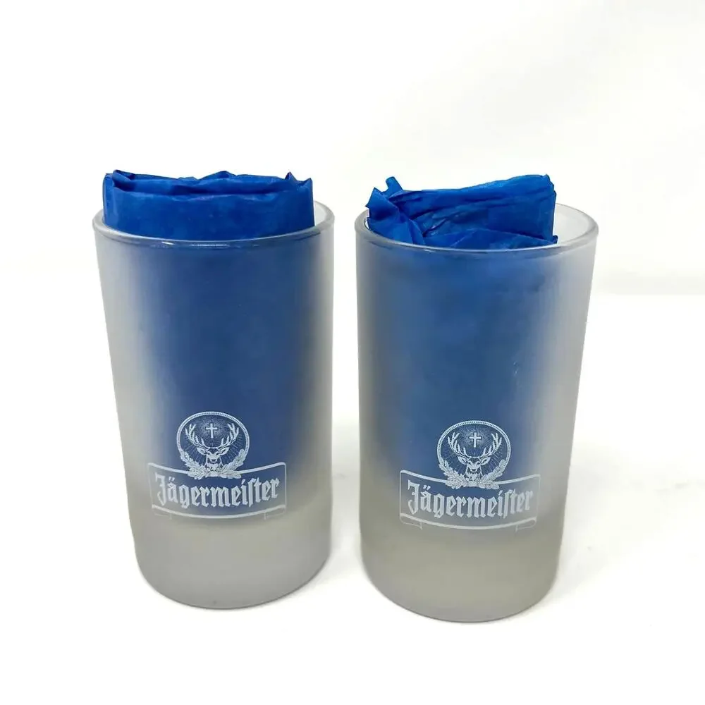 2 -‎ JAGERMEISTER Frosted Shot Glasses Blown 2 CL 4 CL ARC authentic SET